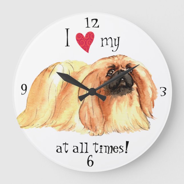 I Love my Pekingese Large Clock (Front)