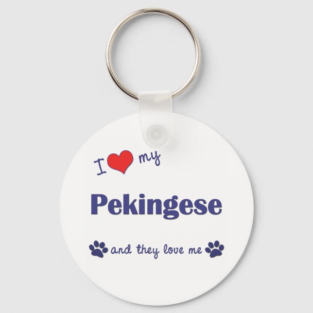 I Love My Pekingese (Multiple Dogs) Key Ring (Front)