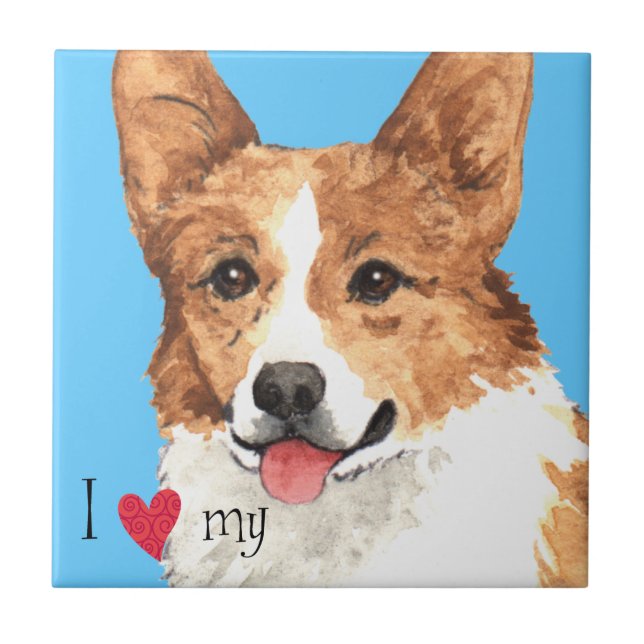I Love my Pembroke Welsh Corgi Ceramic Tile (Front)