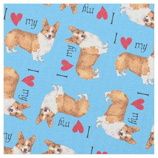 I Love my Pembroke Welsh Corgi Fabric (Close Up)