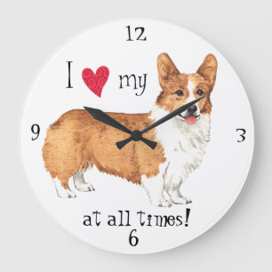 I Love my Pembroke Welsh Corgi Large Clock