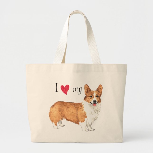 I Love my Pembroke Welsh Corgi Large Tote Bag (Front)