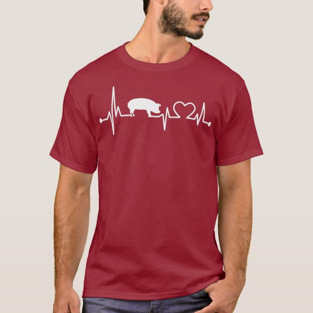 I Love My Pig Heart Valve EKG Heartbeat  Funny T-Shirt (Front)