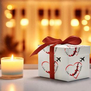 I love My Pilot, Heart, Aeroplane Flying, Birthday Wrapping Paper