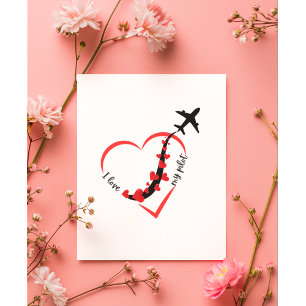 I love My Pilot, Heart, Aeroplane Flying, Valentin Holiday Card