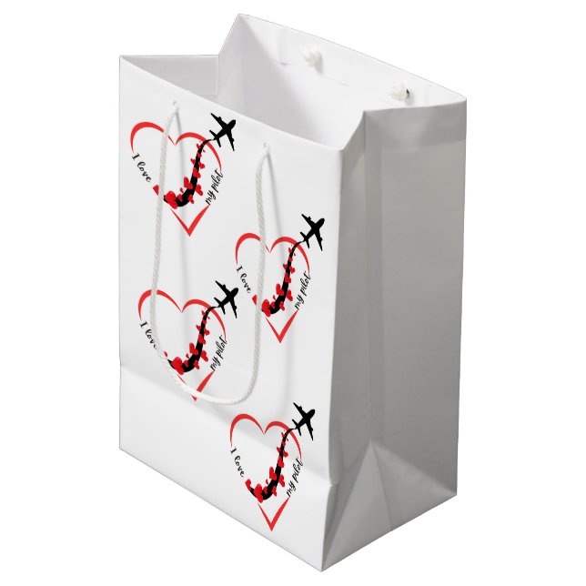 I love My Pilot, Heart, Aviation,Aircraft,Aeroplan Medium Gift Bag (Front Angled)