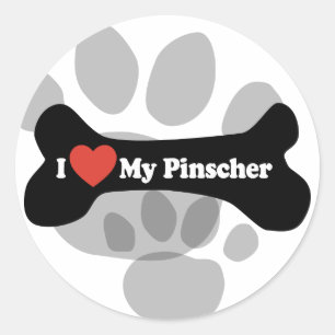 I Love My Pinscher - Dog Bone Classic Round Sticker