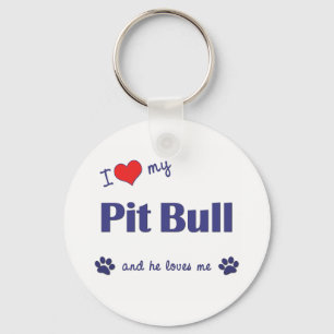 I Love My Pit Bull (Male Dog) Key Ring