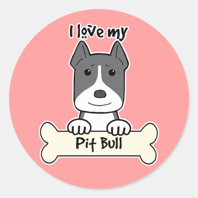 I Love My Pitbull Classic Round Sticker (Front)