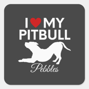 I love my pitbull dog custom name text square sticker