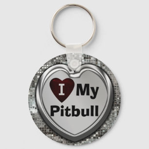 I Love My Pitbull Heart Keychain