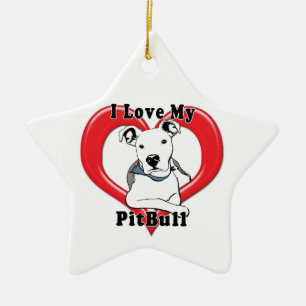 I Love My PitBull Logo Ceramic Tree Decoration