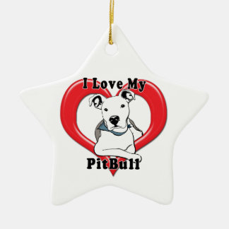 I Love My PitBull Logo Ceramic Tree Decoration