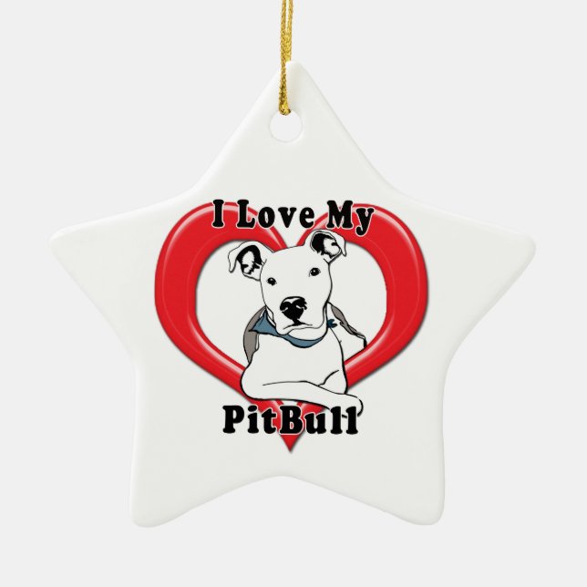 I Love My PitBull Logo Ceramic Tree Decoration (Front)
