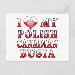 I Love My Polish Canadian Busia Flag Postcard