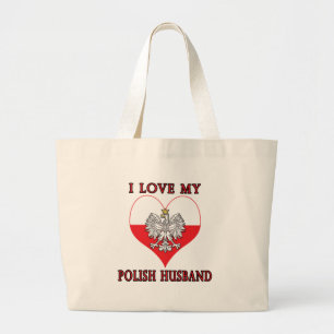 I Love My Polish Husband Large Tote Bag
