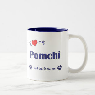 I Love My Pomchi (Male Dog) Two-Tone Coffee Mug