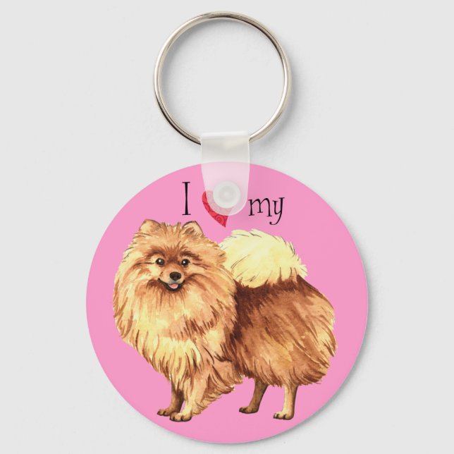 I Love my Pomeranian Key Ring (Front)