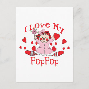 I love My PopPop Rag Doll & Hearts Postcard