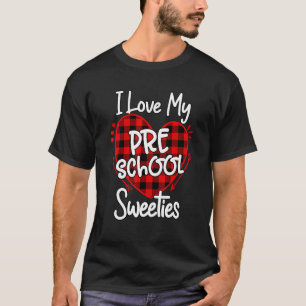 I Love My Preschool Sweeties Leopard Plaid Heart T T-Shirt