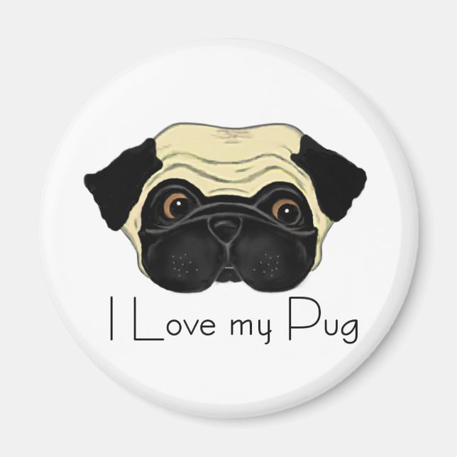 I Love My Pug Cute Pug and Love Quote Magnet (Front)