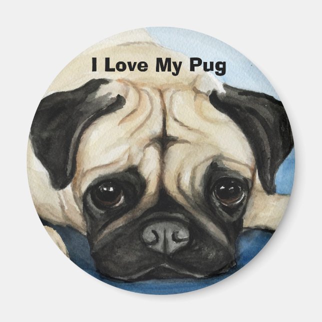 " I Love My Pug" Dog Art Magnet (Front)