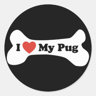 I Love My Pug - Dog Bone Classic Round Sticker