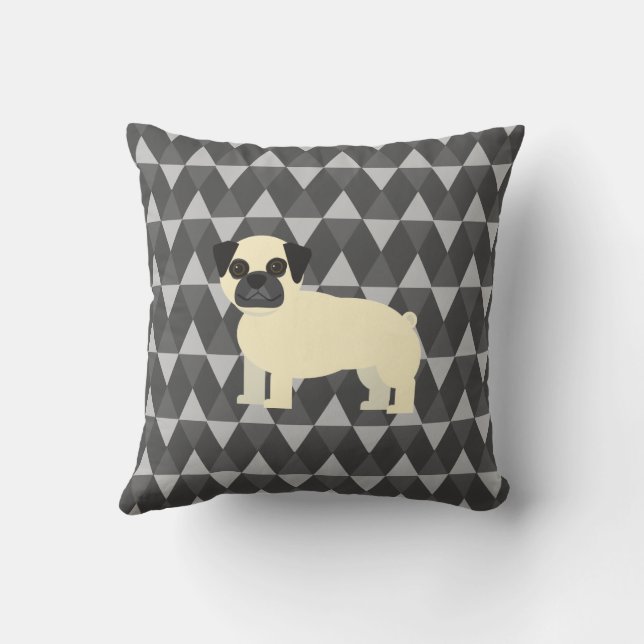 I love my Pug, Gray diamonds pattern Cushion (Back)