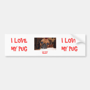 I LOVE MY PUG, IZZY, I LOVE MY PUG BUMPER STICKER