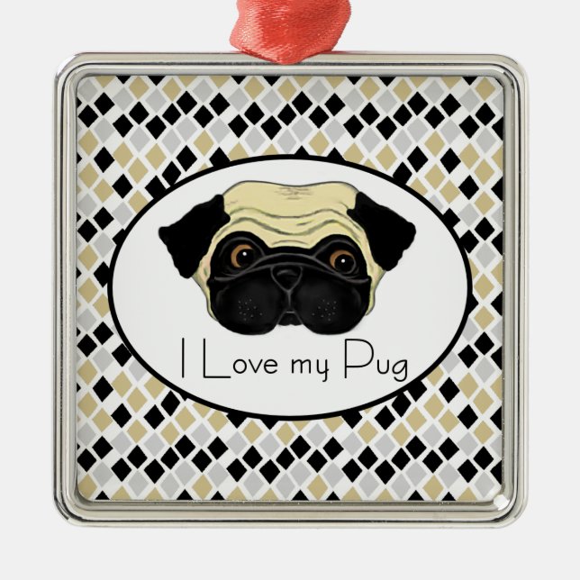 I Love my Pug Metal Tree Decoration (Front)