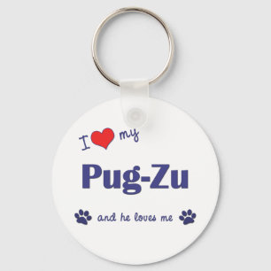 I Love My Pug-Zu (Male Dog) Key Ring