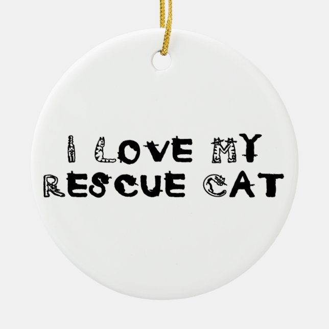 I Love My Rescue Cat Ceramic Ornament (Front)