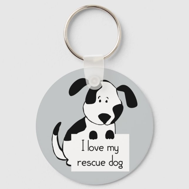 I love my Rescue Dog Cute Cartoon Quote    animal Key Ring (Front)