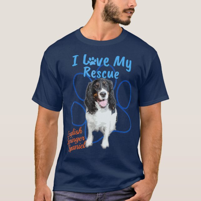 I Love My Rescue English Springer Spaniel Dog T-Shirt (Front)
