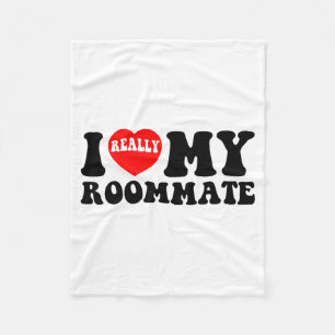 I Love My Roomate Heart Funny Party Gifts Valentin Fleece Blanket