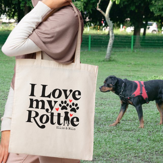 I Love My Rottie Rottweiler Dog Custom Name Tote Bag (Creator Uploaded)