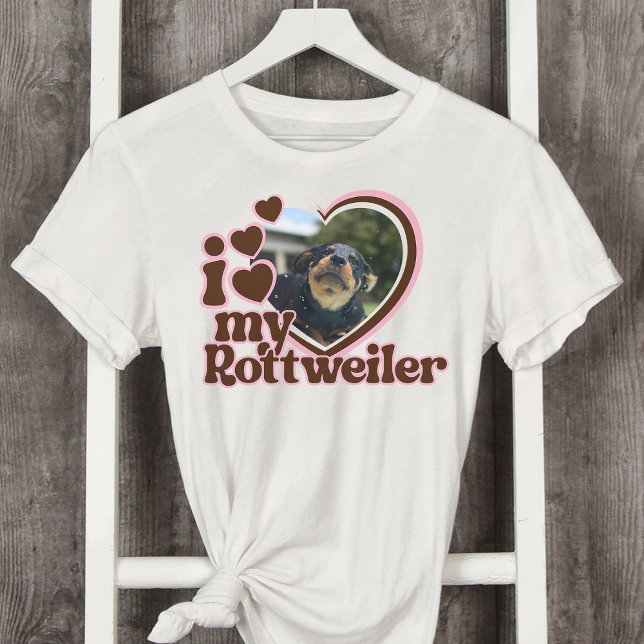 I Love My Rottweiler Custom Pink Heart Photo  T-Shirt (Creator Uploaded)