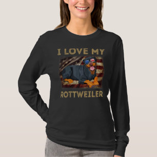 I Love My Rottweiler Dad Mum American Flag Weiner T-Shirt