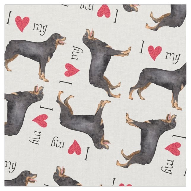 I Love my Rottweiler Fabric (Close Up)
