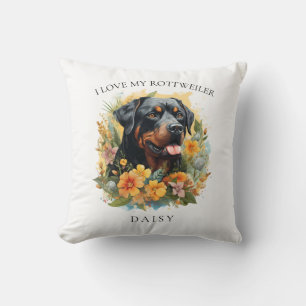 I Love My Rottweiler Floral Dog Portrait Cushion
