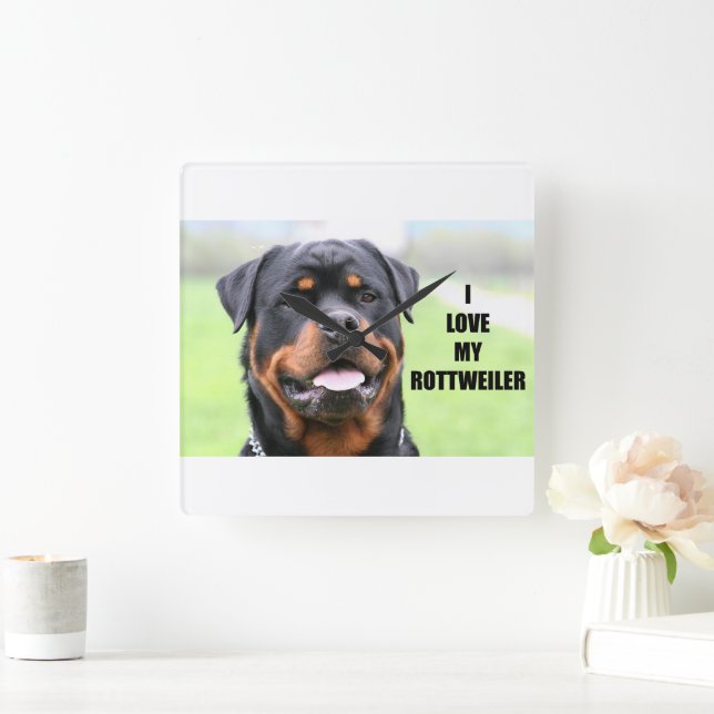 I Love my Rottweiler Square Wall Clock (Home)