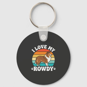 I Love My Rowdy Sheltie Retro Dog Key Ring