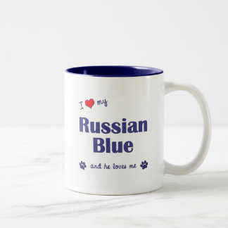 I Love My Russian Blue (Male Cat) Two-Tone Coffee Mug