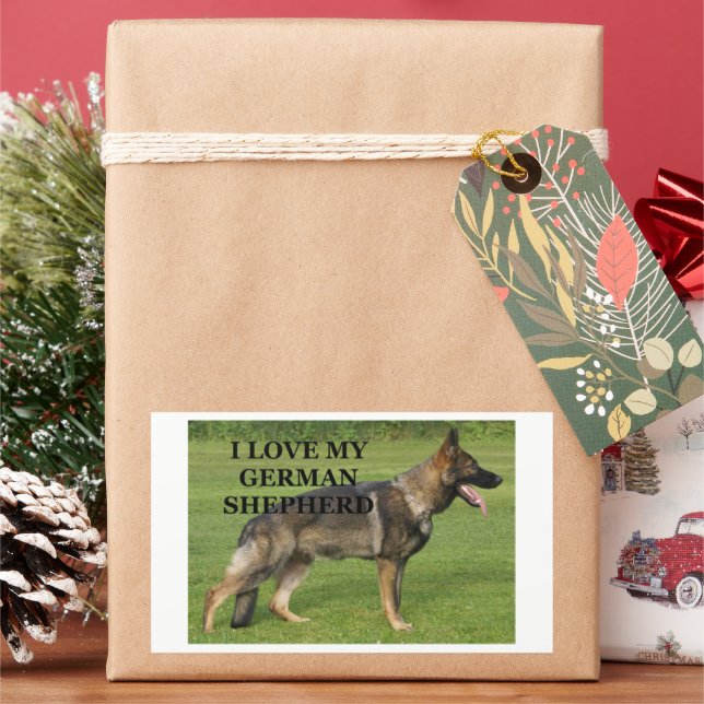 I love my sable german shepherd rectangular sticker (Holiday)