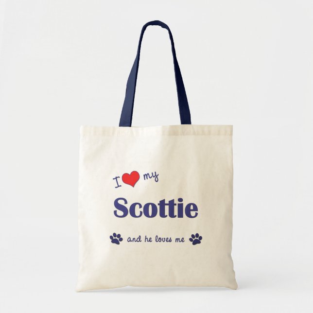 I Love My Scottie (Male Dog) Tote Bag (Front)