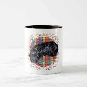 I Love My Scottie on Plaid Two-Tone Coffee Mug