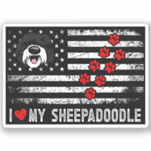 I Love My Sheepadoodle Cute Dog Owner Gift US Flag