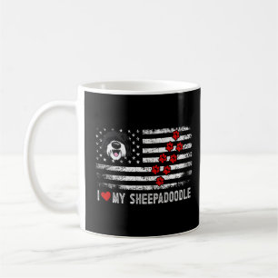 I Love My Sheepadoodle Cute Dog Owner Gift US Flag Coffee Mug