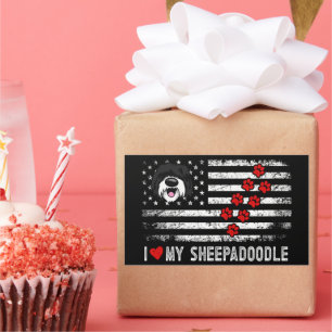 I Love My Sheepadoodle Cute Dog Owner Gift US Flag Rectangular Sticker