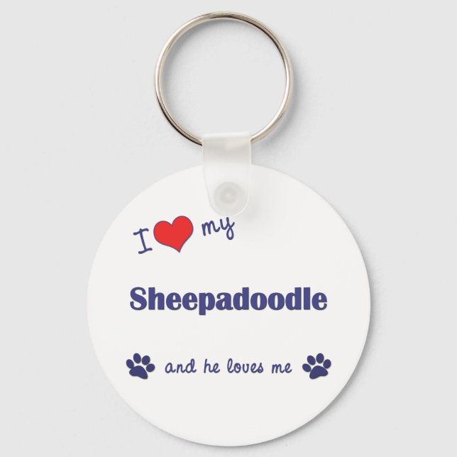 I Love My Sheepadoodle (Male Dog) Key Ring (Front)